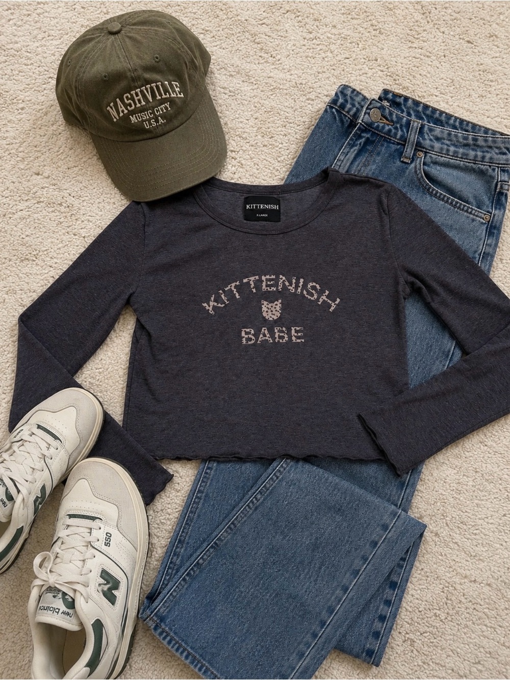 Lettuce Trim Long Sleeve Kitten Shirt
